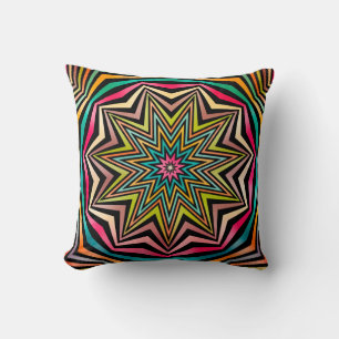 Pink Turquoise Orange Abstract Stars Geometric Cushion