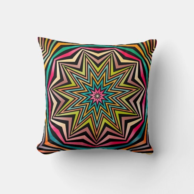 Pink Turquoise Orange Abstract Stars Geometric Cushion (Front)