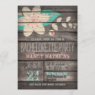 Pink & Turquoise Rustic Wood Bachelorette Party Invitation