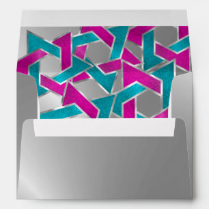 Pink Turquoise Star of David Silver Envelopes