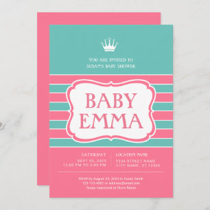 Pink Turquoise Stripes Baby Shower Invitation