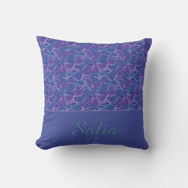 Pink turquoise stylised leaves blue Pattern name Cushion (Front)
