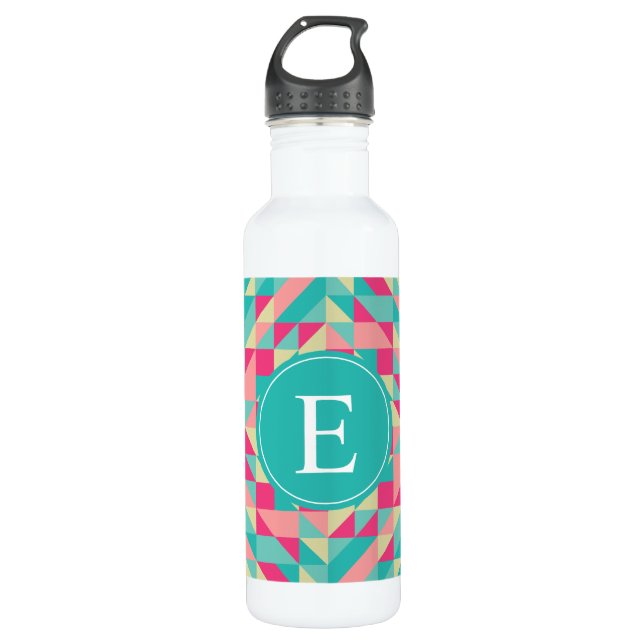 Pink Turquoise Triangle Monogram 710 Ml Water Bottle (Front)