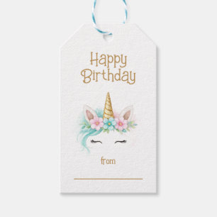 Pink & Turquoise Unicorn Girl Birthday Gift Tags