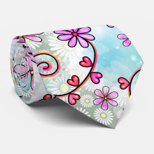 Pink Turquoise Watercolor Floral Collage Garden Tie