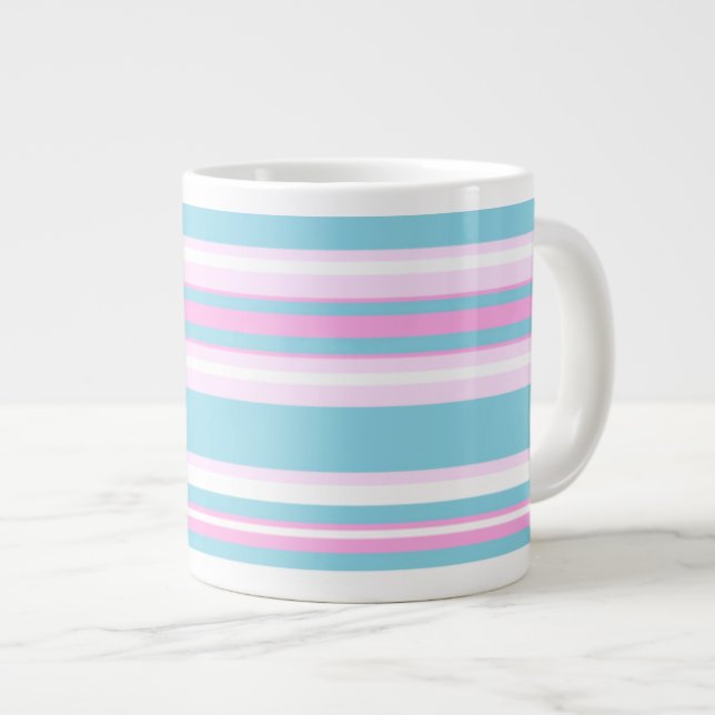 Pink, Turquoise, White Deckchair Stripes Jumbo Mug (Front Right)
