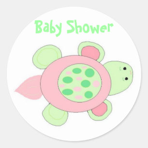 Pink Turtle Baby Shower Classic Round Sticker