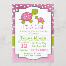 Pink Turtle Baby Shower Invitation