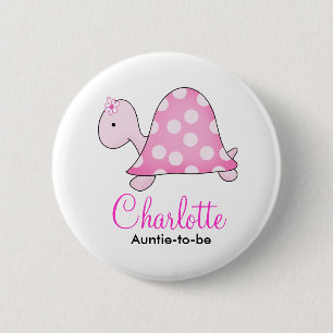 PINK TURTLE BABY SHOWER NAME TAG BUTTON