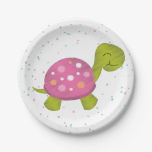Pink Turtle Confetti Party Plate