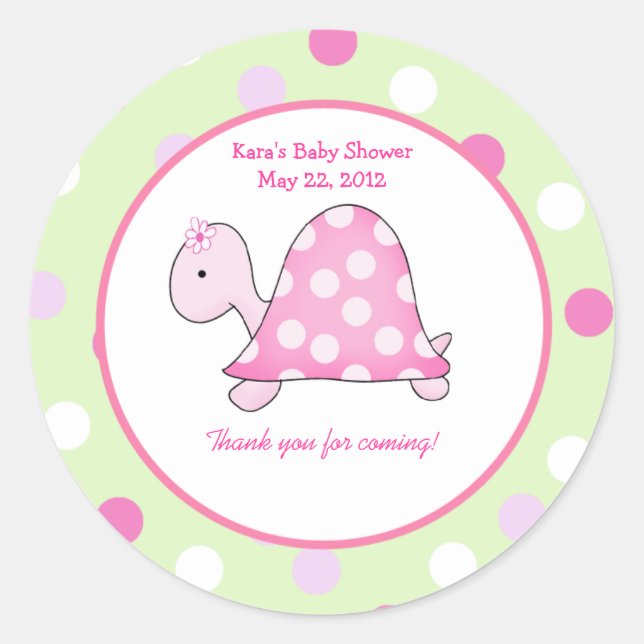 Pink Turtle Green/Pink Dot Custom Favour Sticker (Front)