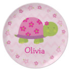 Pink Turtle Personalised Melamine Plate for Kids