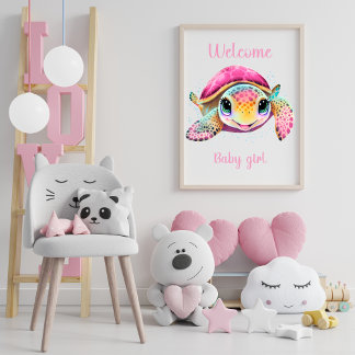 PINK TURTLE WELCOME BABY GIRL POSTER