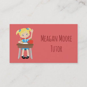 Pink Tutoring Little girl at desk Business Card