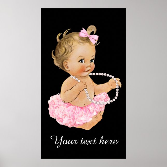 Pink Tutu Baby Ballerina Pearls Baby Shower Poster (Front)