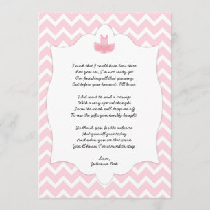Pink Tutu Baby Shower Thank you note + poem Card