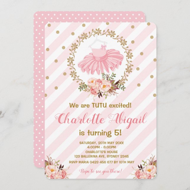 Pink Tutu Ballerina Ballet Baby Shower Invitation (Front/Back)