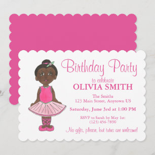 Pink Tutu Ballerina Ballet Dancer Birthday Party Invitation