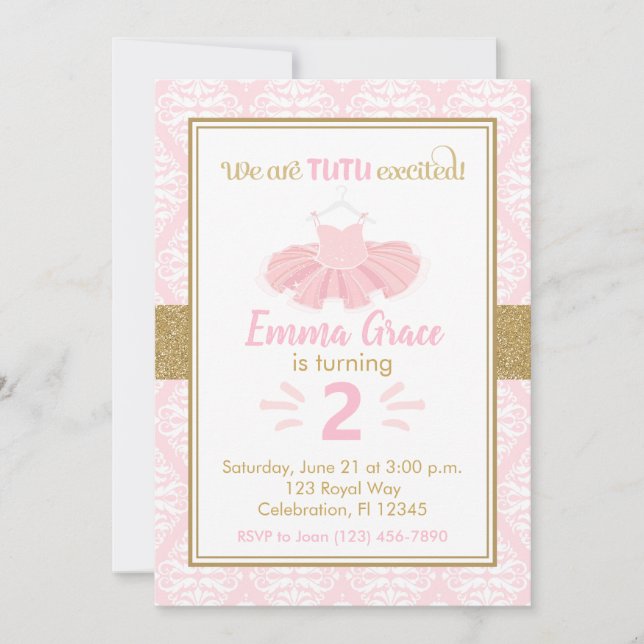 Pink Tutu Ballerina Girl Birthday Invitation (Front)