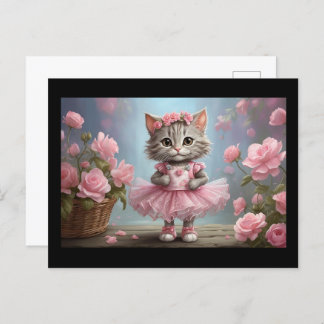 Pink Tutu Ballerina Kitten Postcard