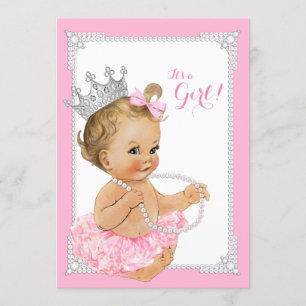 Pink Tutu Ballerina Pink Pearl Baby Girl Shower Invitation