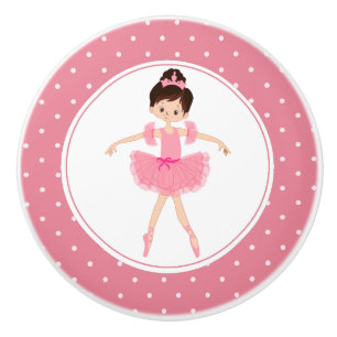 Pink Tutu Ballerina Polka Dot Ceramic Knob