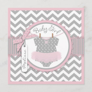 Pink Tutu & Chevron Print Birth Announcement