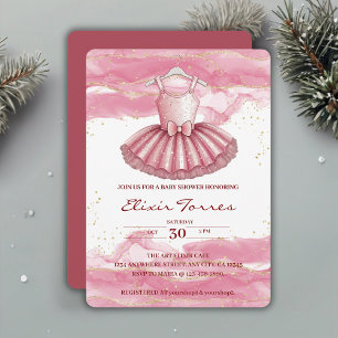 Pink Tutu Gold Glitters Baby Shower Invitation