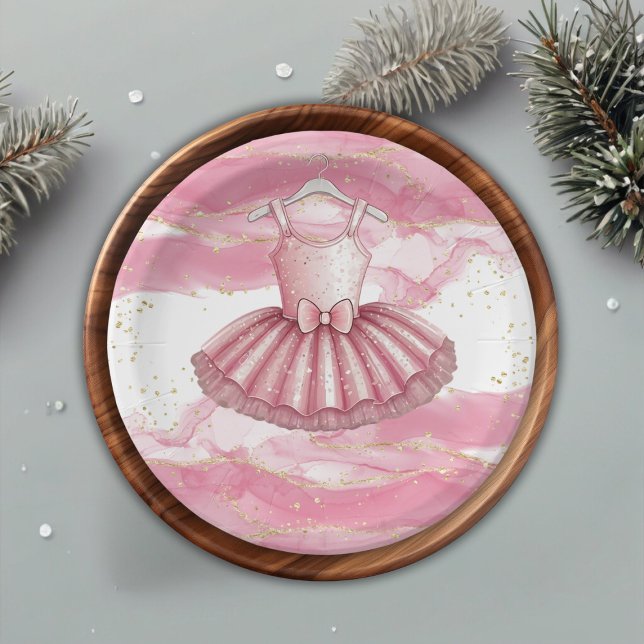 Pink Tutu Gold Glitters Baby Shower Paper Plate (Creator Uploaded)