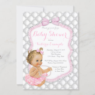 Pink Tutu Pearl Blonde Girl Baby Shower Invitation