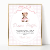Pink Tutu Teddy Bear Baby Shower Diaper Raffle
