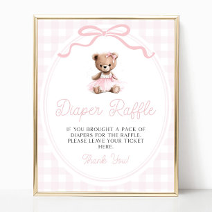 Pink Tutu Teddy Bear Baby Shower Diaper Raffle Poster