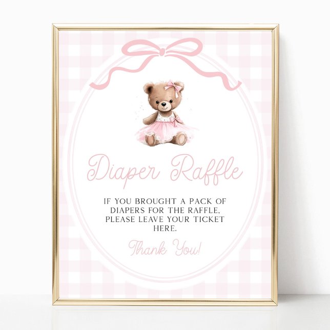Pink Tutu Teddy Bear Baby Shower Diaper Raffle Poster (Creator Uploaded)