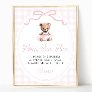 Pink Tutu Teddy Bear Baby Shower Mimosa Bar Poster