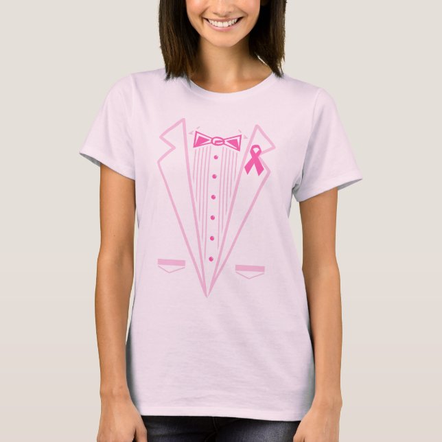Pink Tuxedo T Shirt Breast Cancer Ribbon Tux (Front)