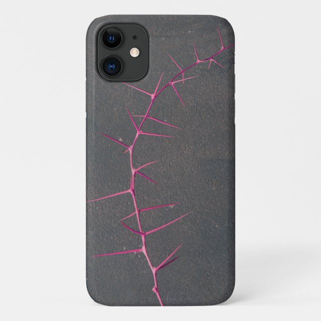 Pink Twig Grey Concrete Fever Tree iPhone 11 Case (Back)