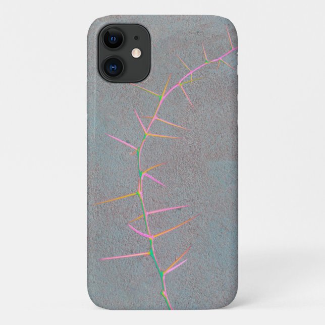 Pink Twig Grey Concrete Fever Tree iPhone 11 Case (Back)