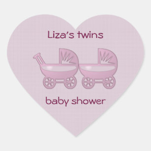 pink twin baby buggy heart sticker