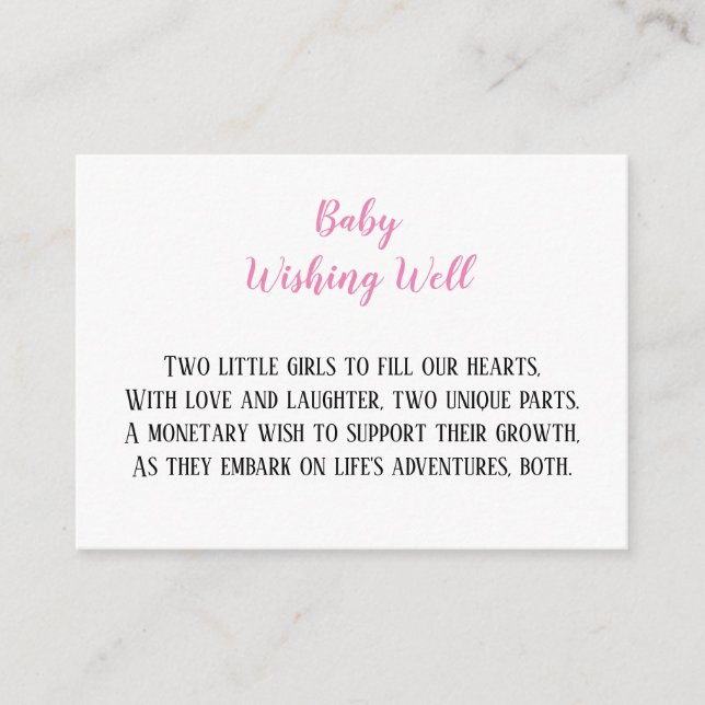 Pink Twin Baby Girls Wishing Well Baby Shower  Enclosure Card (Front)
