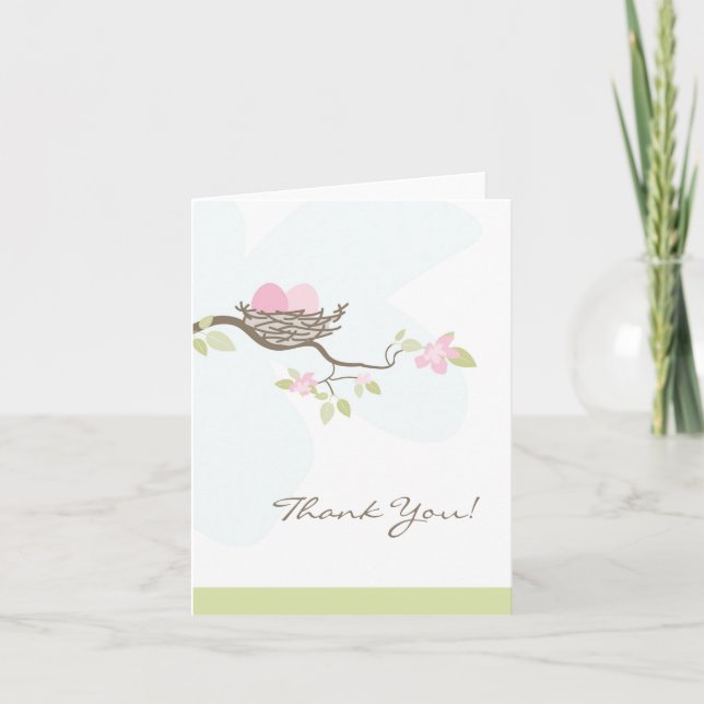 Pink Twin Eggs in Nest Thank You Card (Front)