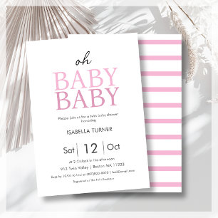 Pink Twin Girls Baby Shower Invitation