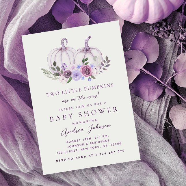 Pink Twin Girls Fall Pumpkin Baby Shower Invitation (Creator Uploaded)