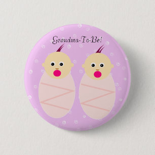 Pink Twin Girls Grandmother Button