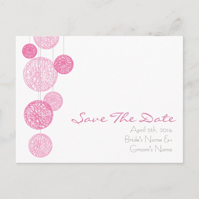Pink Twine Globes Wedding Save The Date Announcement Postcard (Front)