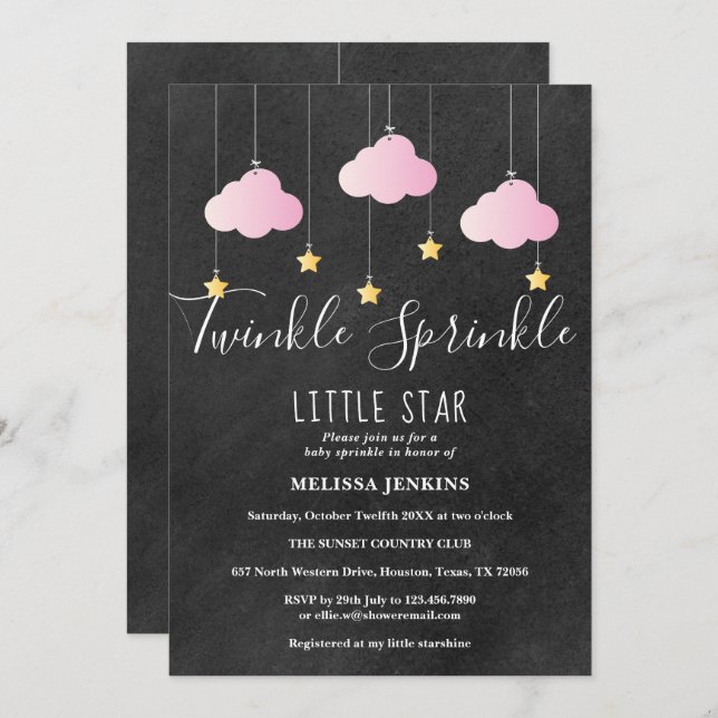 Pink Twinkle Sprinkle Baby Sprinkle Chalkboard Invitation (Front/Back)