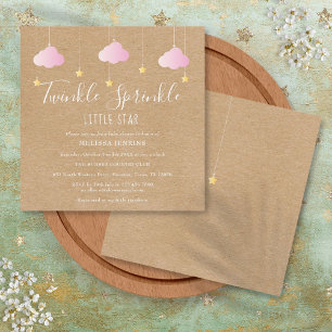 Pink Twinkle Sprinkle Little Star Baby Shower Boho Invitation