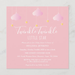 Pink Twinkle Twinkle Little Star Baby Shower Invitation