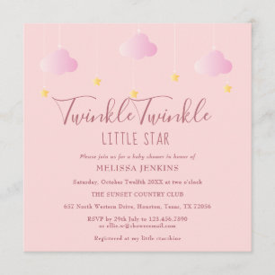 Pink Twinkle Twinkle Little Star Baby Shower Invitation