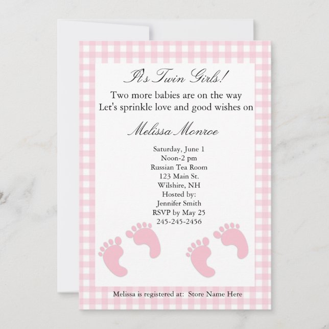 Pink Twins Sprinkle Shower Invitation (Front)