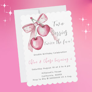Pink Two berries twins Custom Birthday Invite